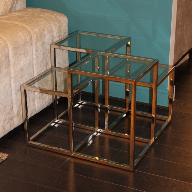 Side Table In Silver Stainless Steel With Clear Glass - Item as Pictured - Gable