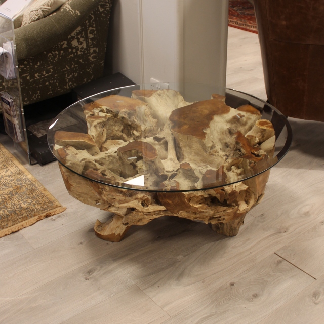 70cm Coffee Table With Glass Top - Item as Pictured - Java