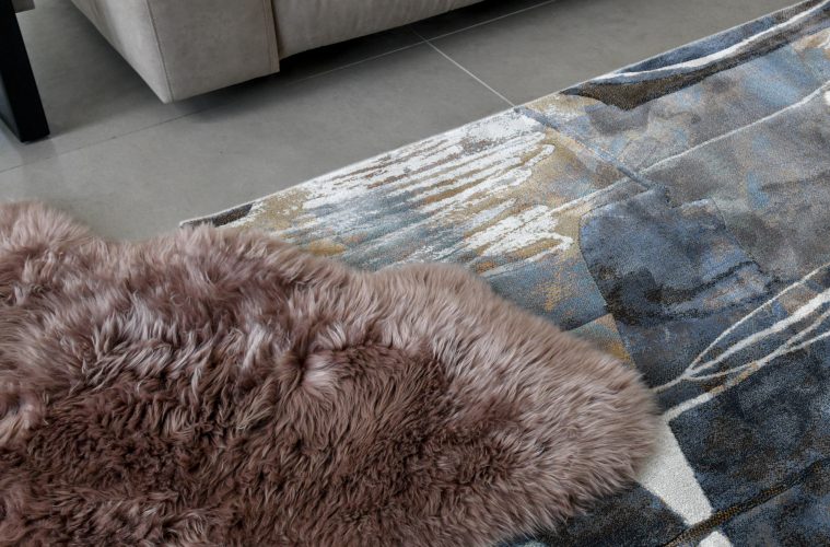 Faux fur rug in living room