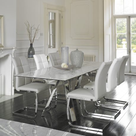 Cantania White Extending Marble Top Dining Table