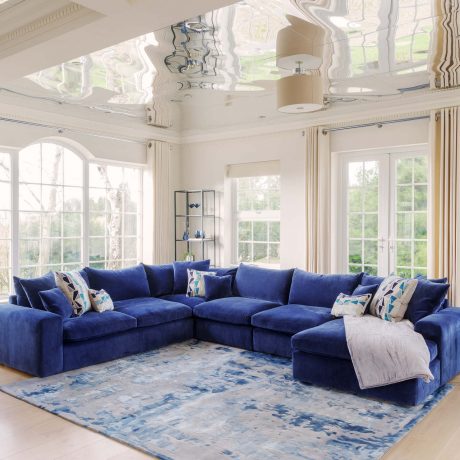 blue fabric u shaped sofa