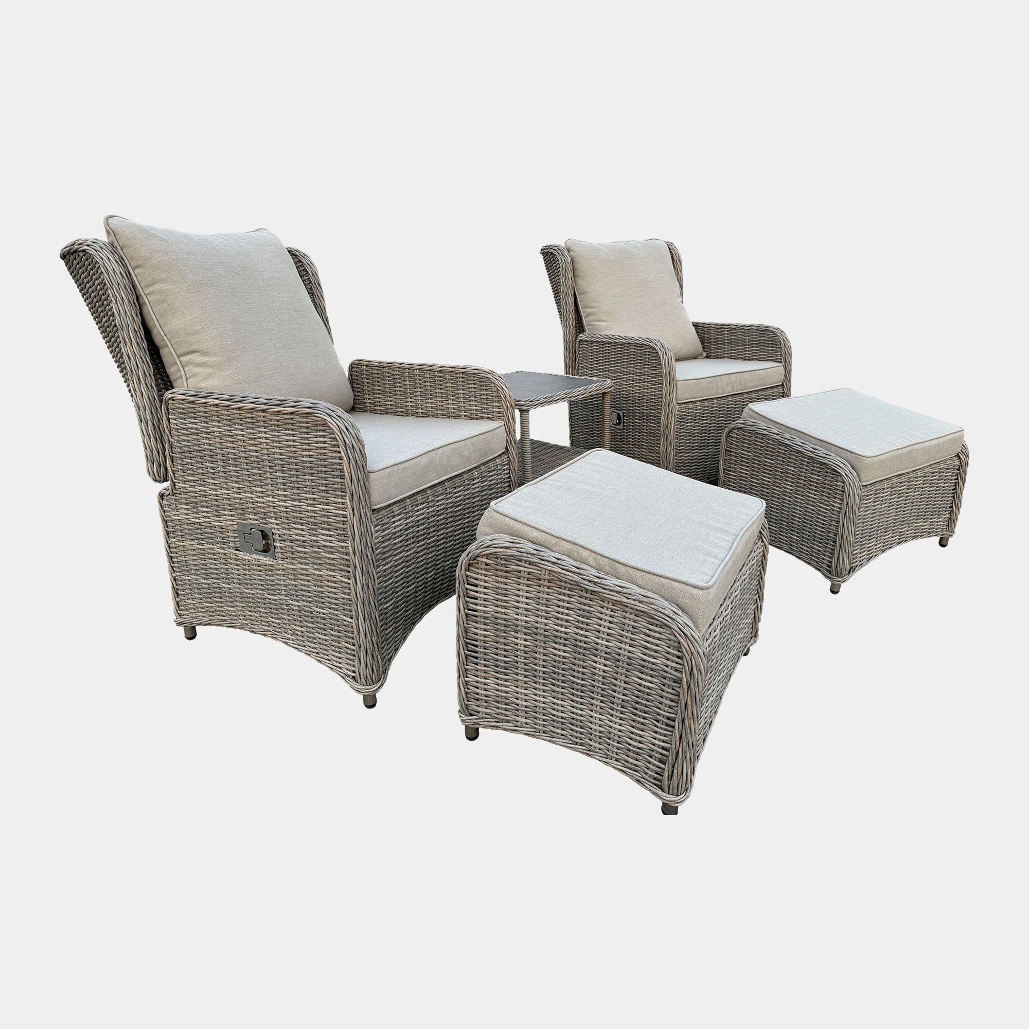 Bahama - Set Of 2 Reclining Garden Chairs With Stools & Side Table