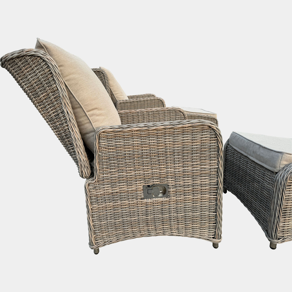 Bahama - Set Of 2 Reclining Garden Chairs With Stools & Side Table