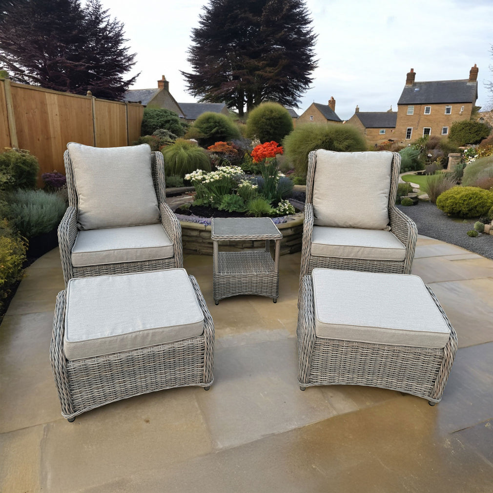 Bahama - Set Of 2 Reclining Garden Chairs With Stools & Side Table