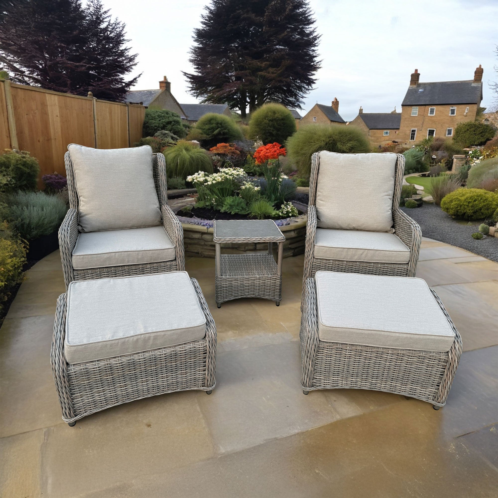 Bahama - Set Of 2 Reclining Garden Chairs With Stools & Side Table