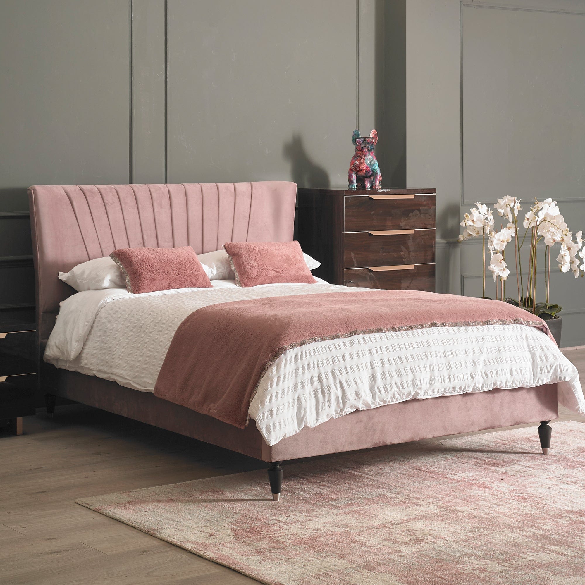 Diana - Bedframe In Velvet With Black Leg/Chrome Tip 120cm