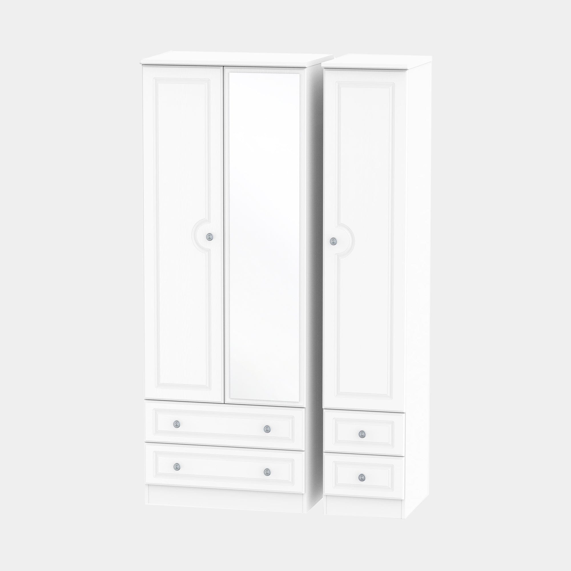 Ashford - Triple 2+2 Drawer Mirror Robe In White