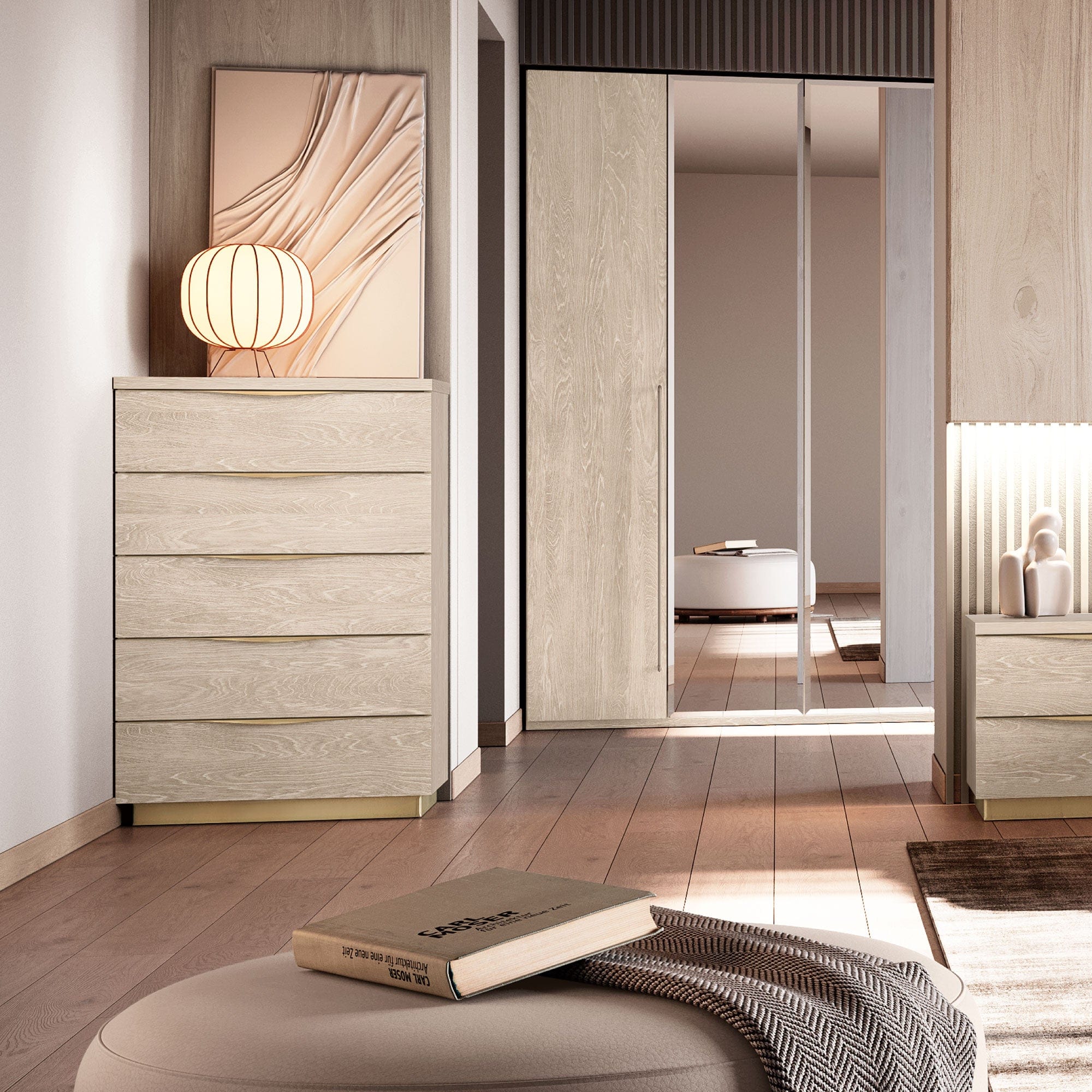 Alaska Wardrobe With Mirror In Sand Birch Finish
