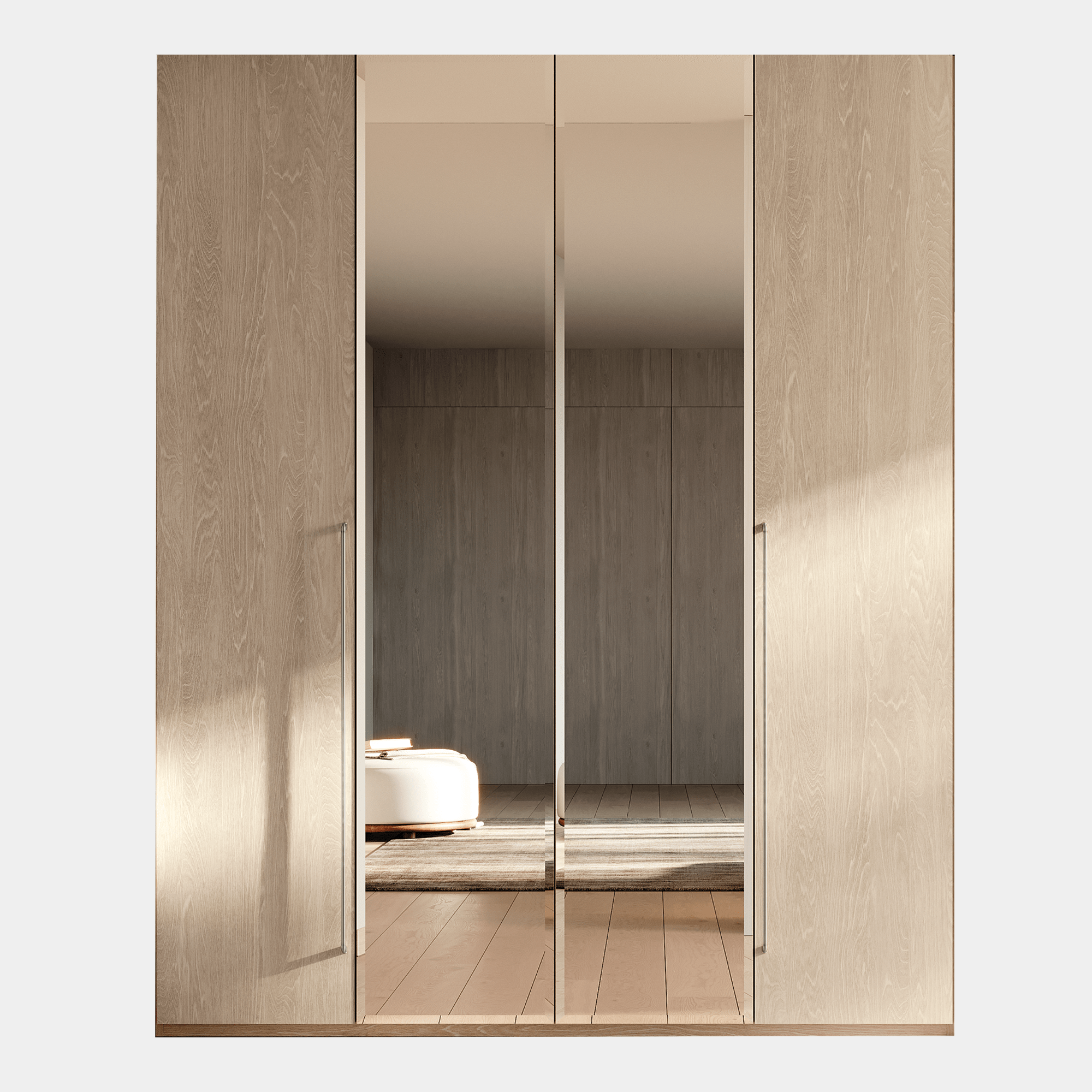 Alaska - 4 Door Wardrobe With 2 Mirrors In Sand Birch Finish
