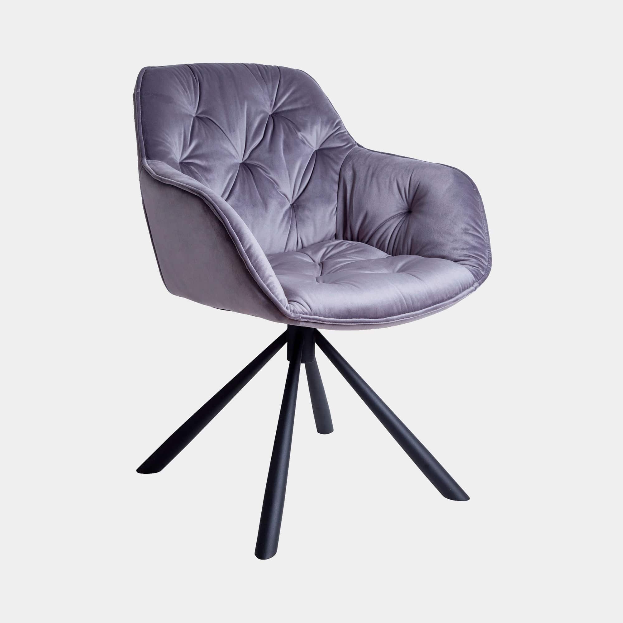 Ergen - Swivel Dining Chair In Dark Grey Velvet With Black Base