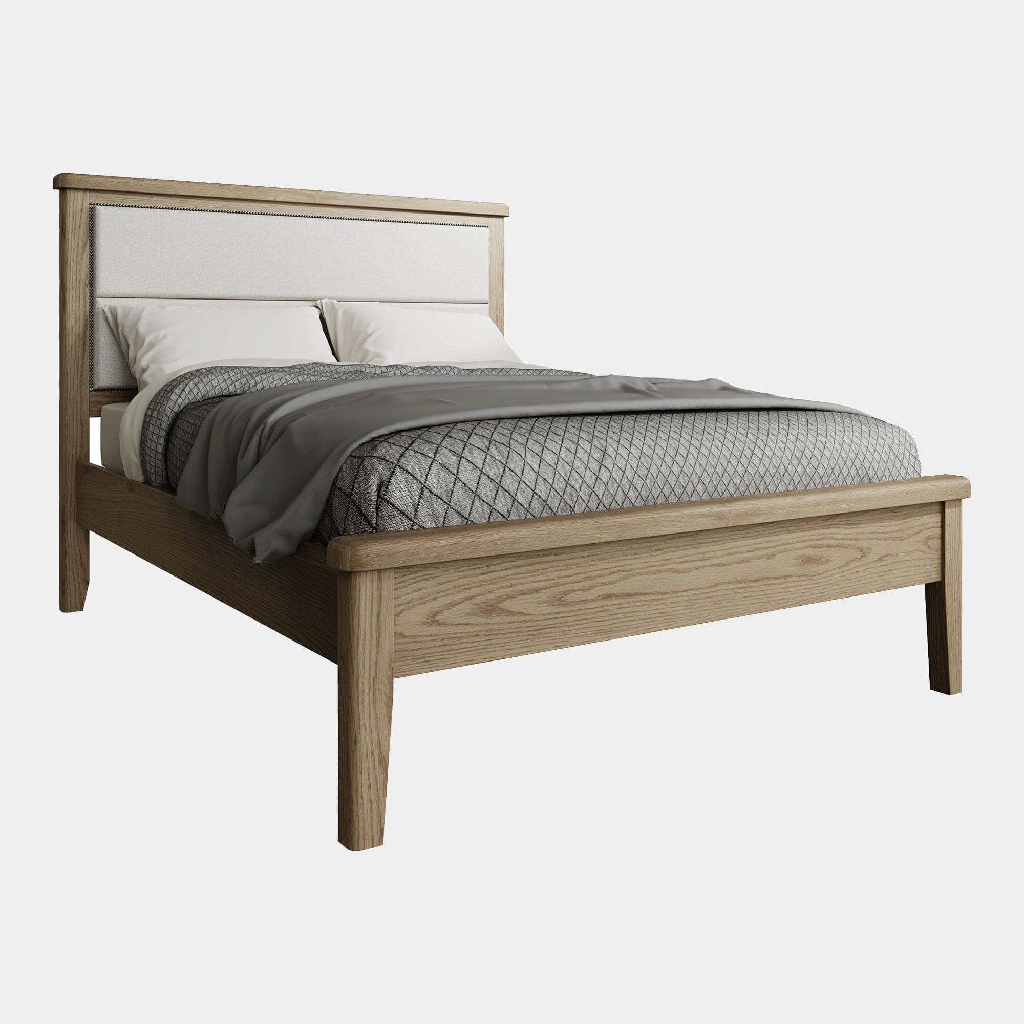 Farringdon - Bed Frame With Fabric Headboard In Oak Finish 150cm