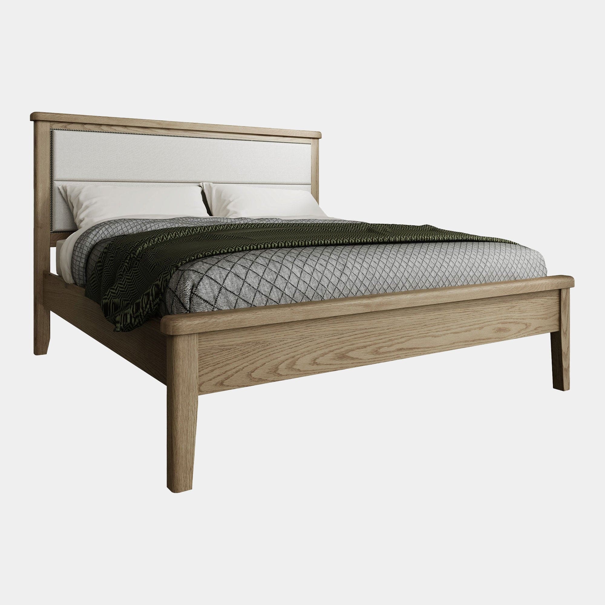 Farringdon - Bed Frame With Fabric Headboard In Oak Finish 180cm
