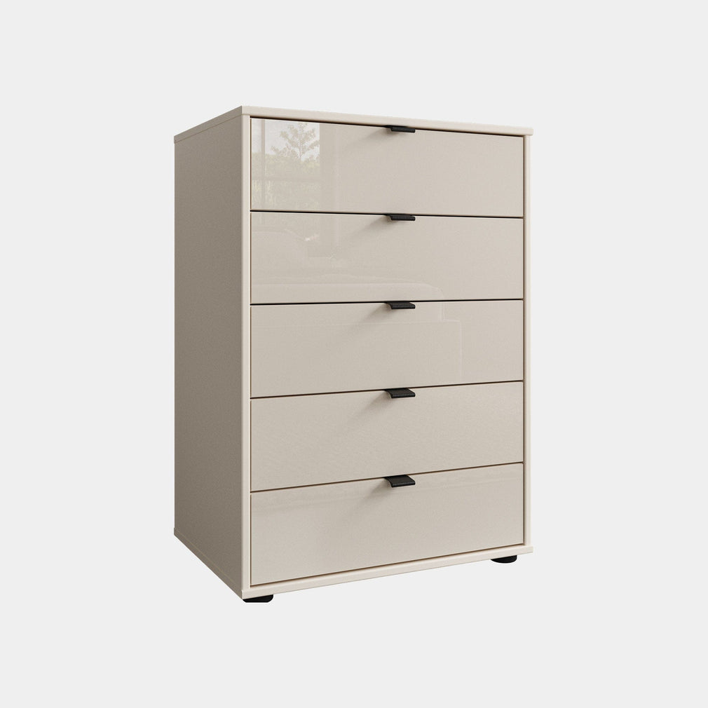 Varnell - 5 Drawer Glass Bedside Table Champagne Glass