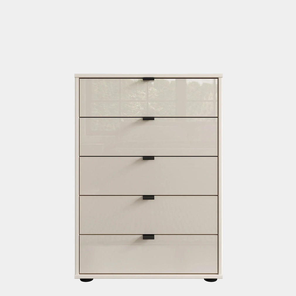 Varnell - 5 Drawer Glass Bedside Table