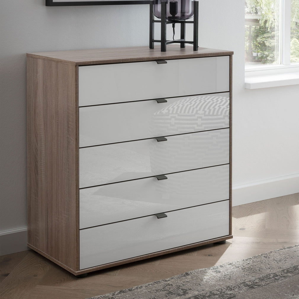 Varnell - 5 Drawer Glass Bedside Table