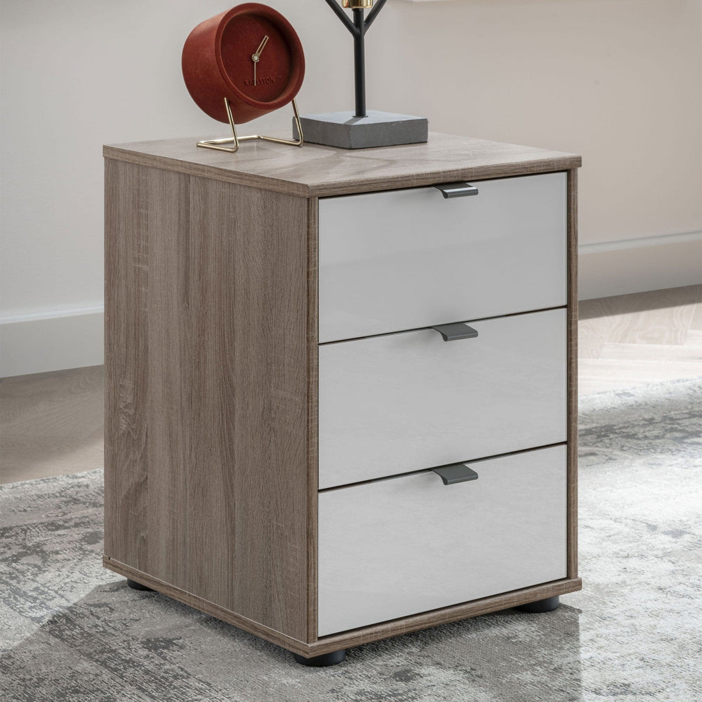Varnell - 3 Drawer Glass Bedside Table