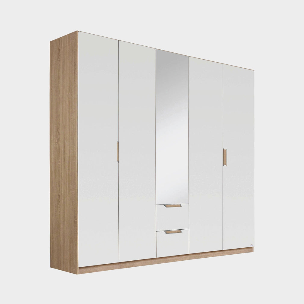 Gamma - Wardrobe With Mirror 226cm 5 Door 1 Mirror 2 Drawer