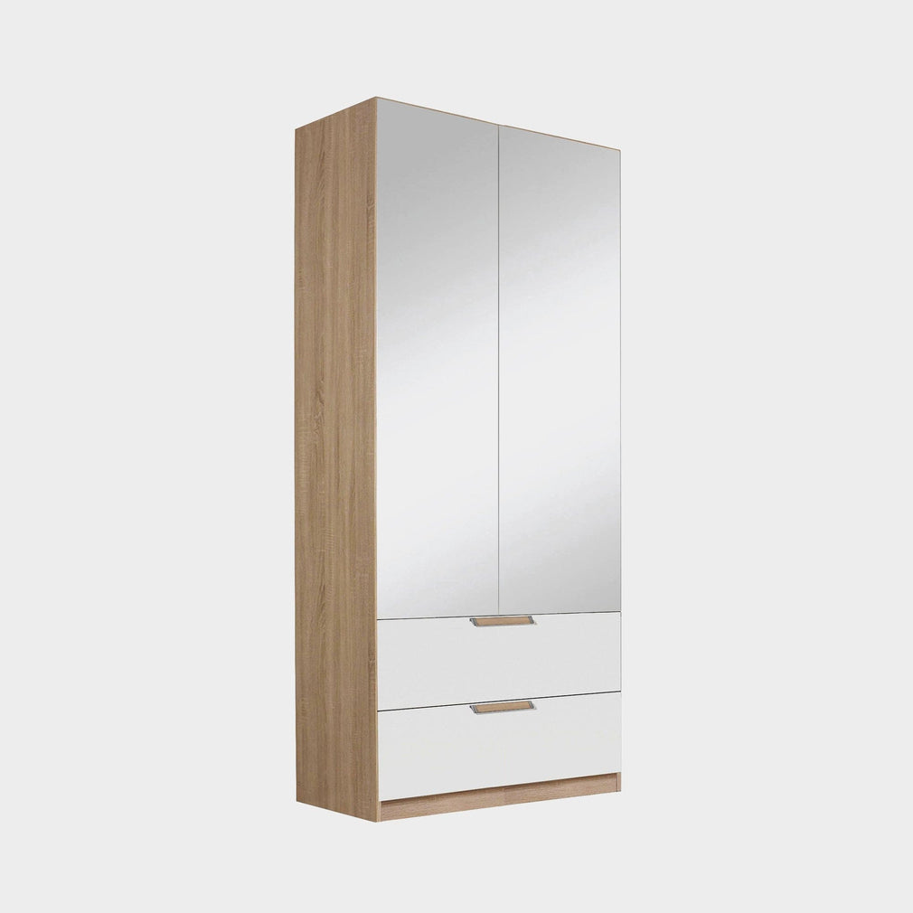 Gamma - Wardrobe With Mirror 91cm 2 Mirror Door 2 Drawer