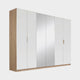 Gamma - Mirrored Wardrobe, Oak & Glass 271cm 6 Door 2 Mirror Glass With Vertical Trim