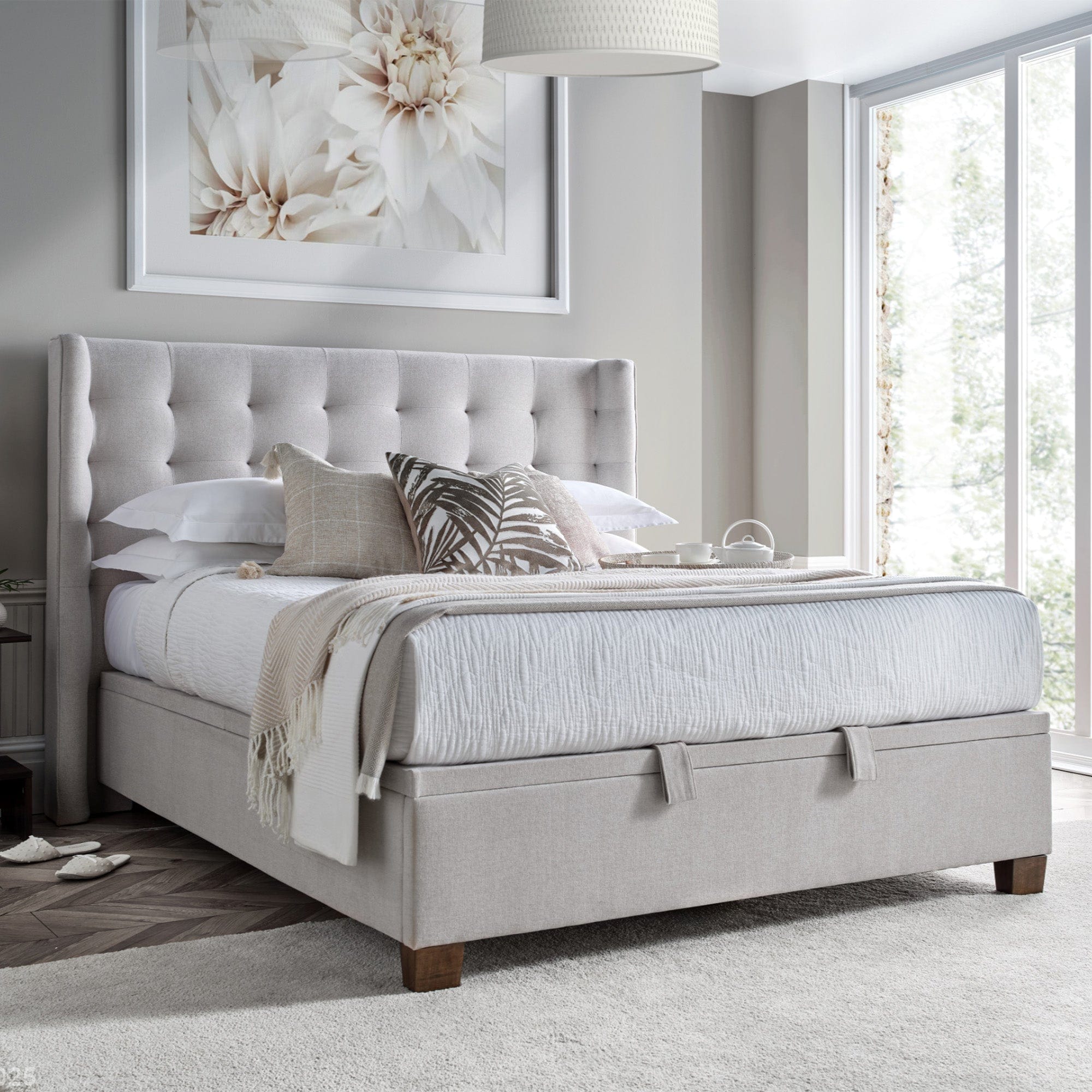 Hazel - 150cm (King) Ottoman Bed In Maskat Clay