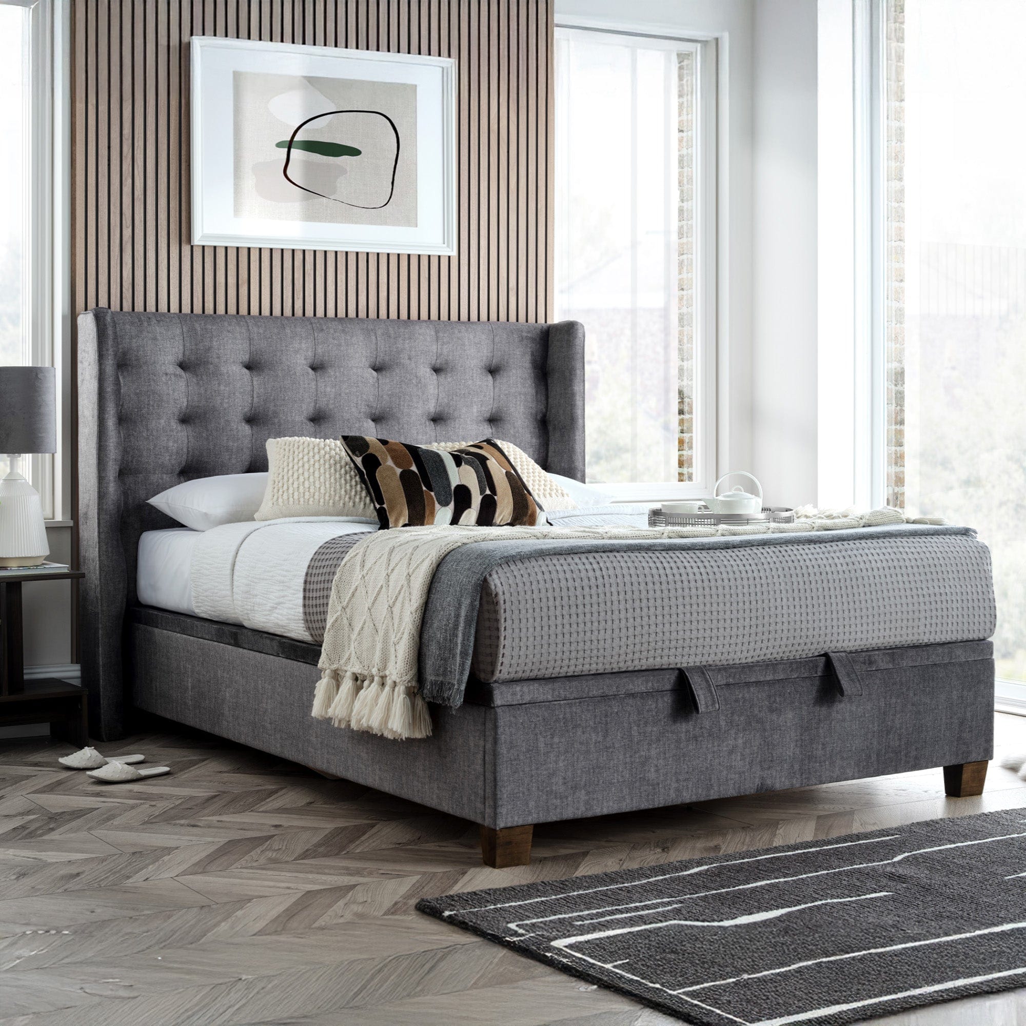 Hazel - 135cm (Double) Ottoman Bed In Vougue Grey