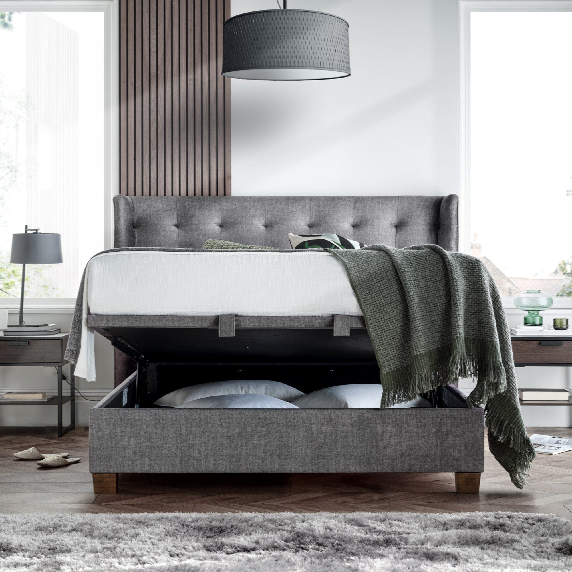 Hazel - 135cm (Double) Ottoman Bed In Vougue Grey