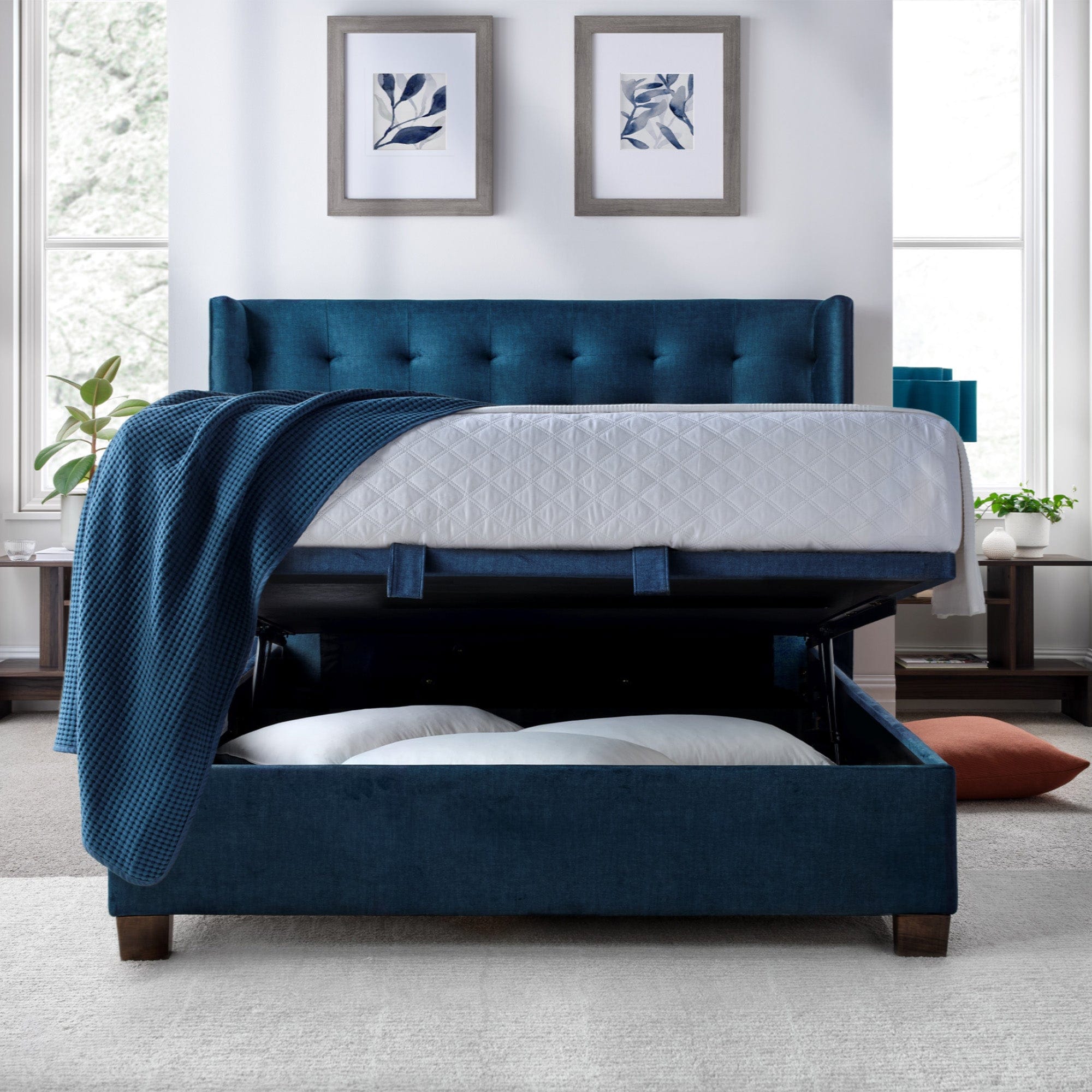 Hazel - 150cm (King) Ottoman Bed In Vougue Deep Ocean