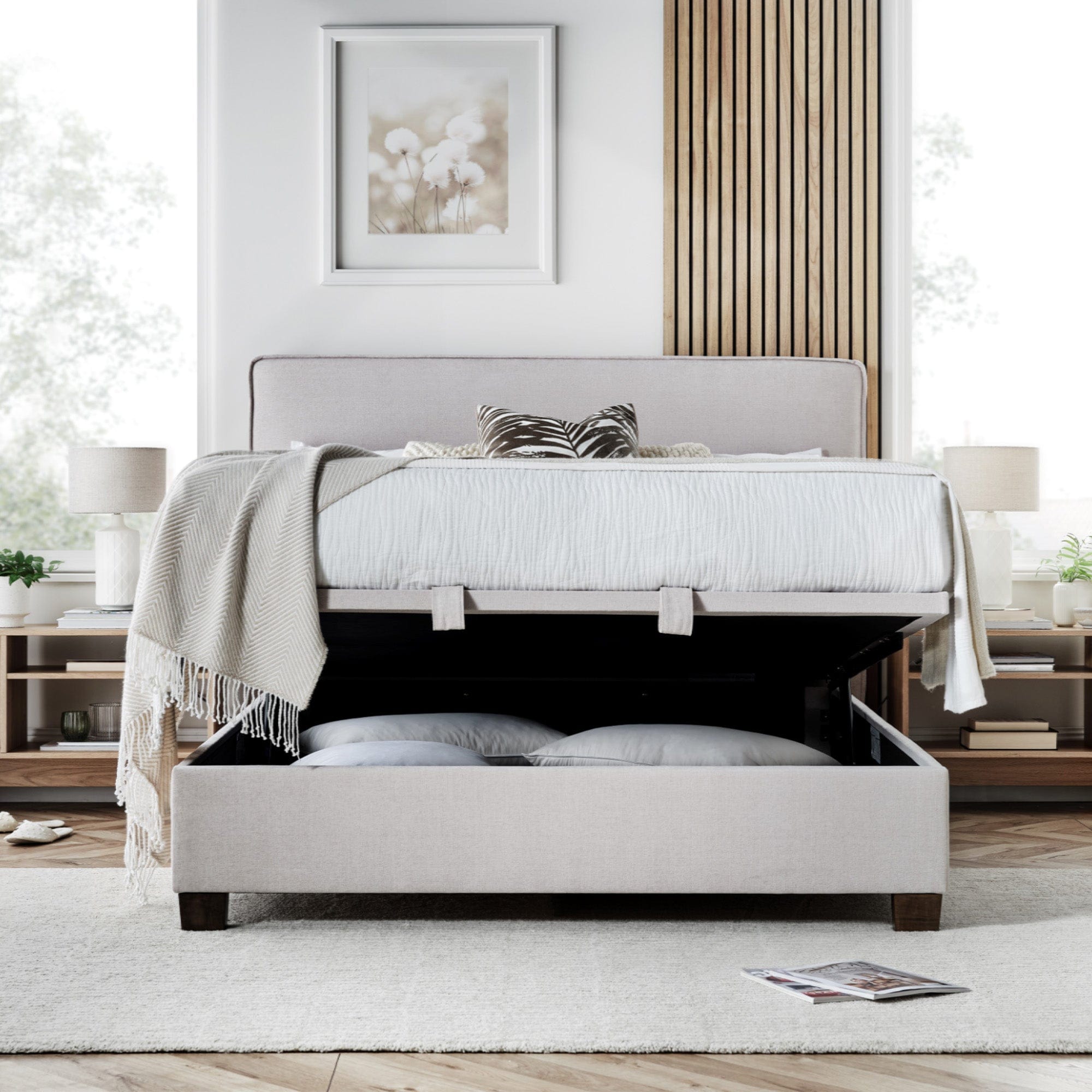 Juniper - 150cm (King) Ottoman Bed In Maskat Clay