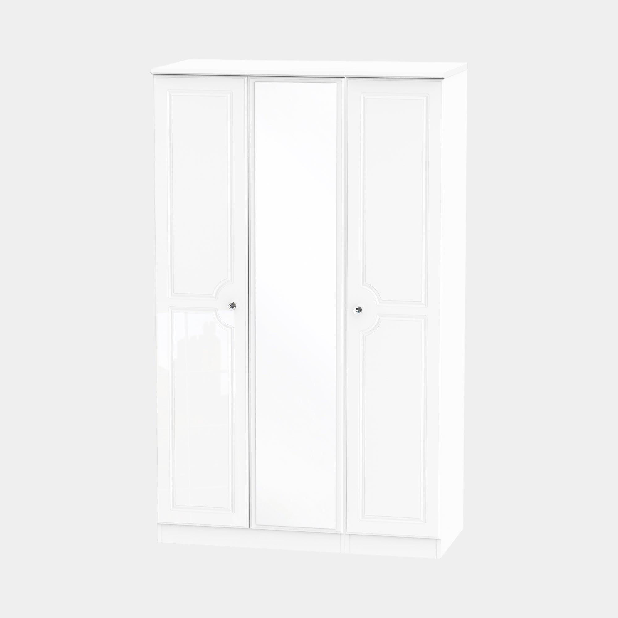 Lincoln - Tall Triple Mirrored Robe White High Gloss With Crystal Handles