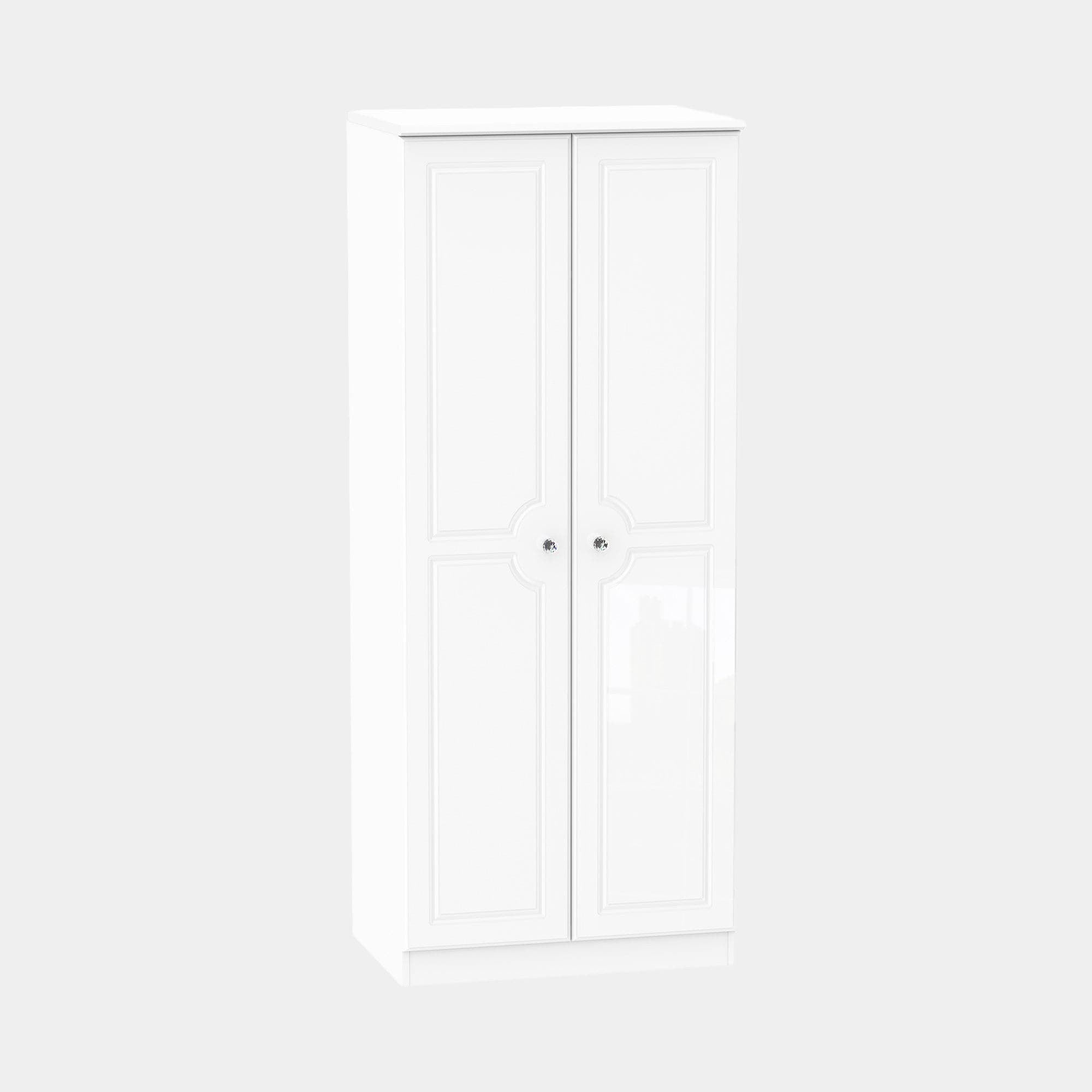 Lincoln - Tall Plain Robe White High Gloss With Crystal Handles