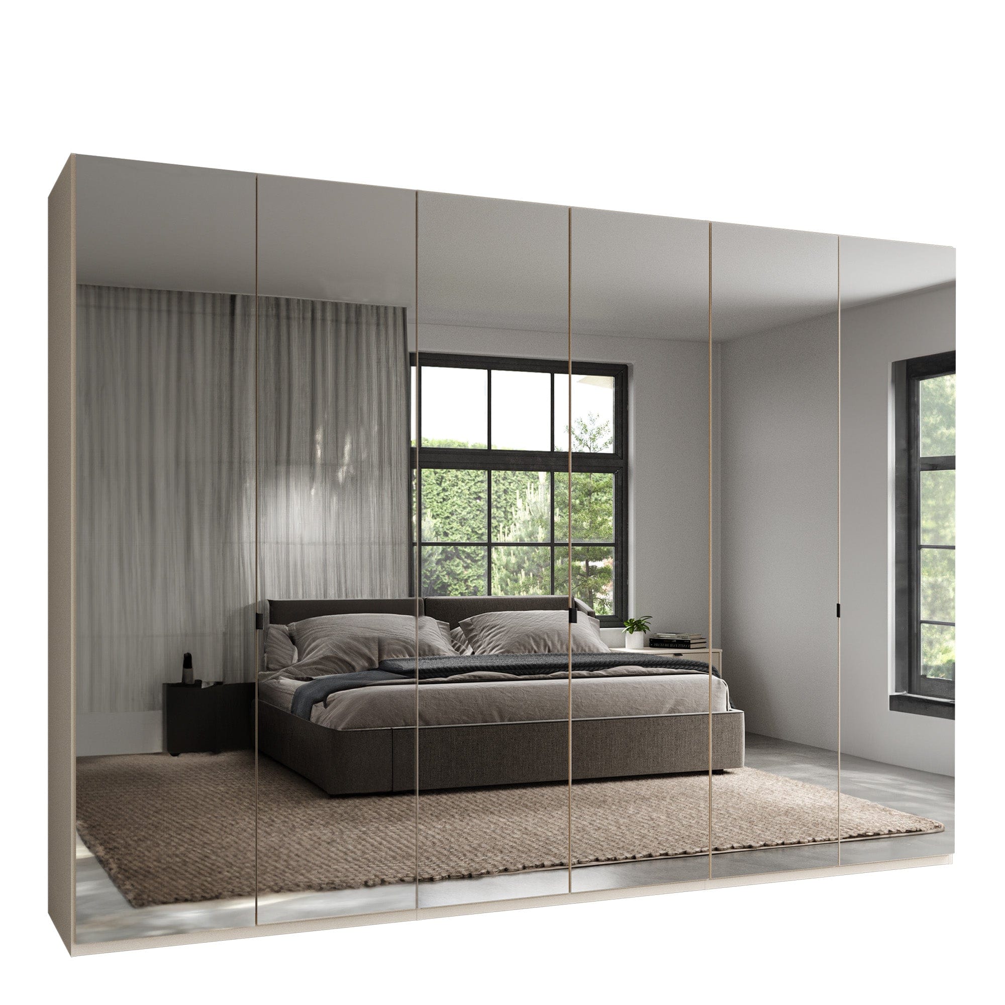 Florida - Mirrored Wardrobe 300cm 6 Door Hinged Robe (H216cm), Mirror Front