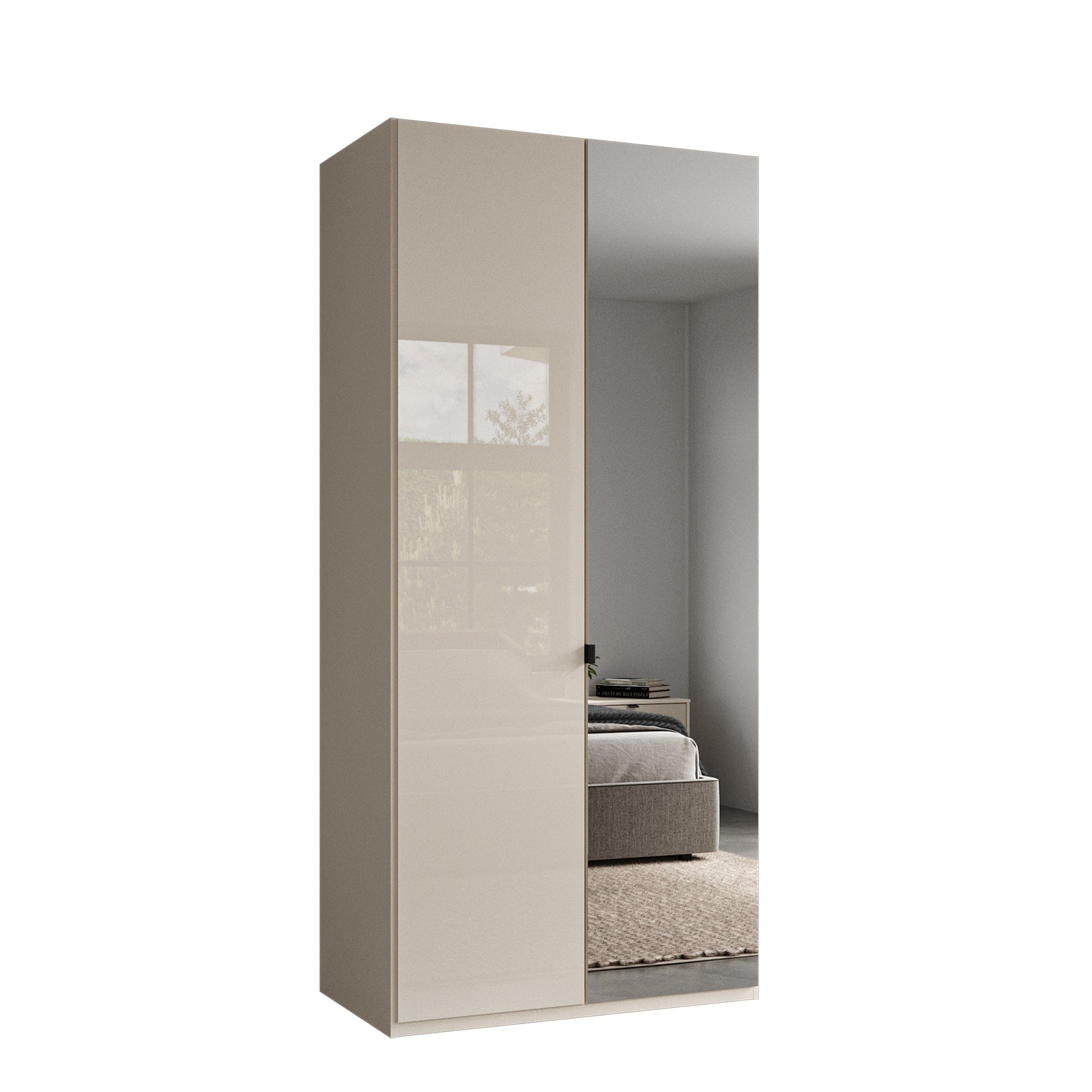 Florida - Wardrobe In Champagne Glass 100cm 2 Door Hinged Robe (H216cm), RH Mirror Door