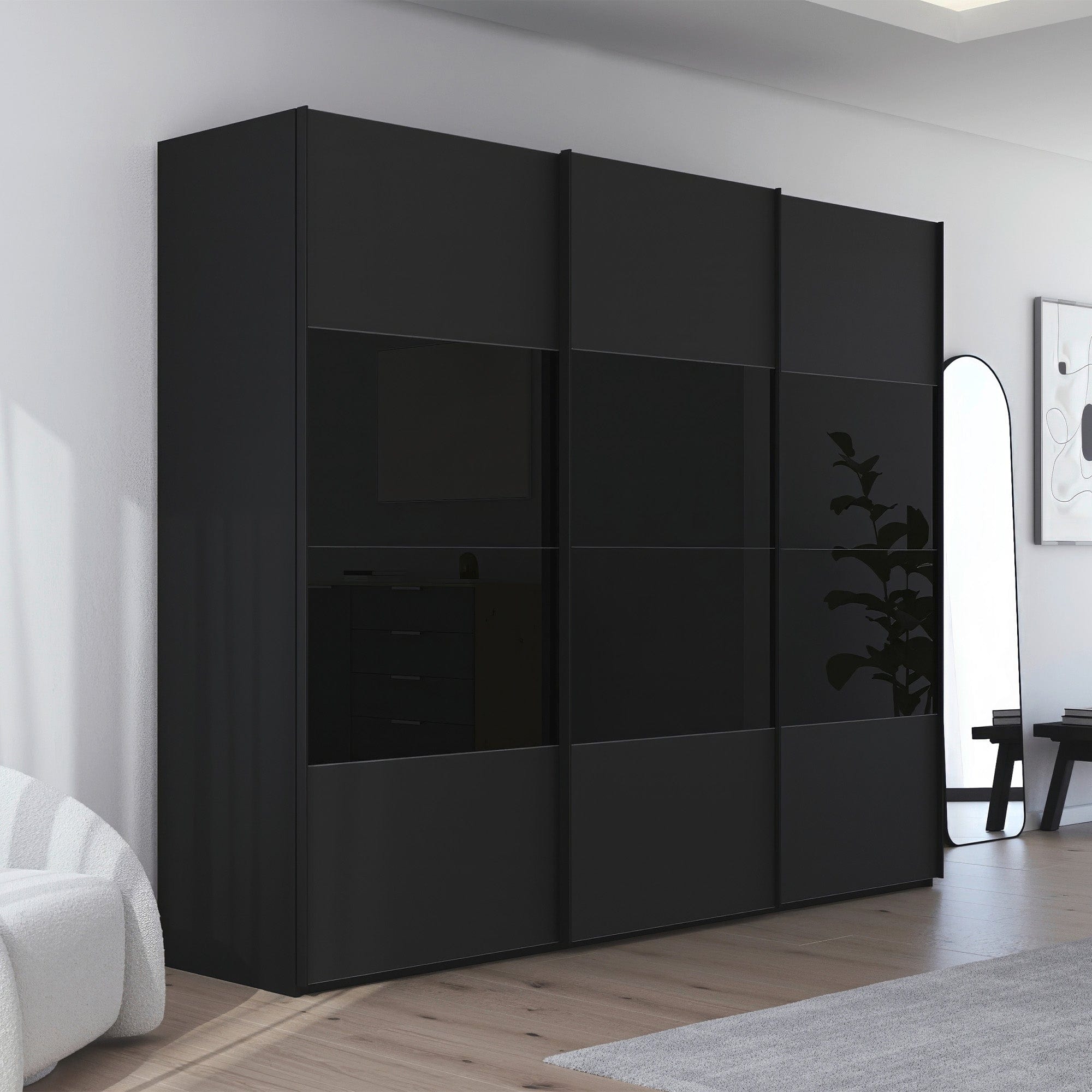Montpelier - 300cm 5DME Mix Colour/Matt Glass 3 Door Sliding Robe 223cm H