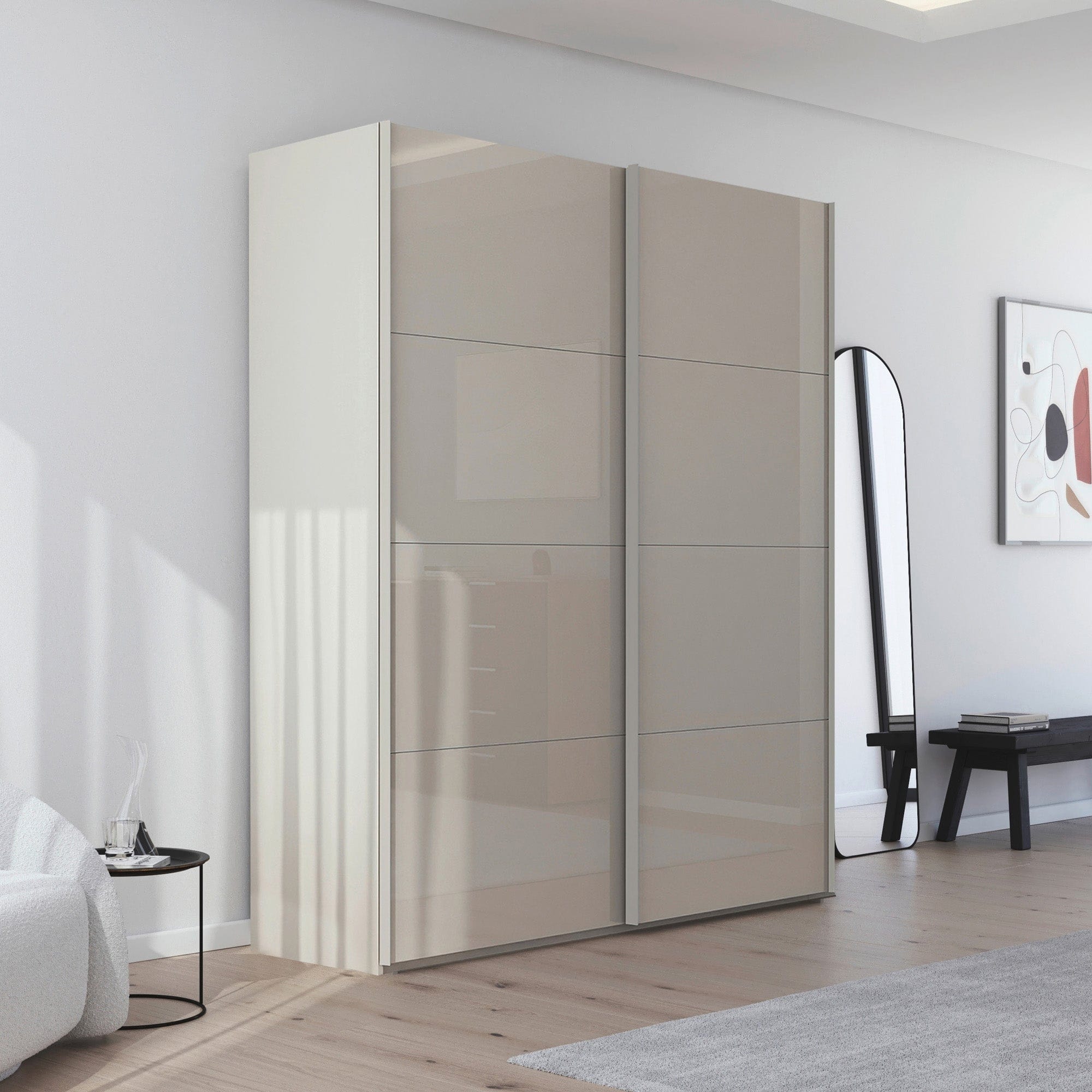 180cm 5DCG Colour Glass 2 Door Sliding Robe 223cm H (Supplied Packed Flat)