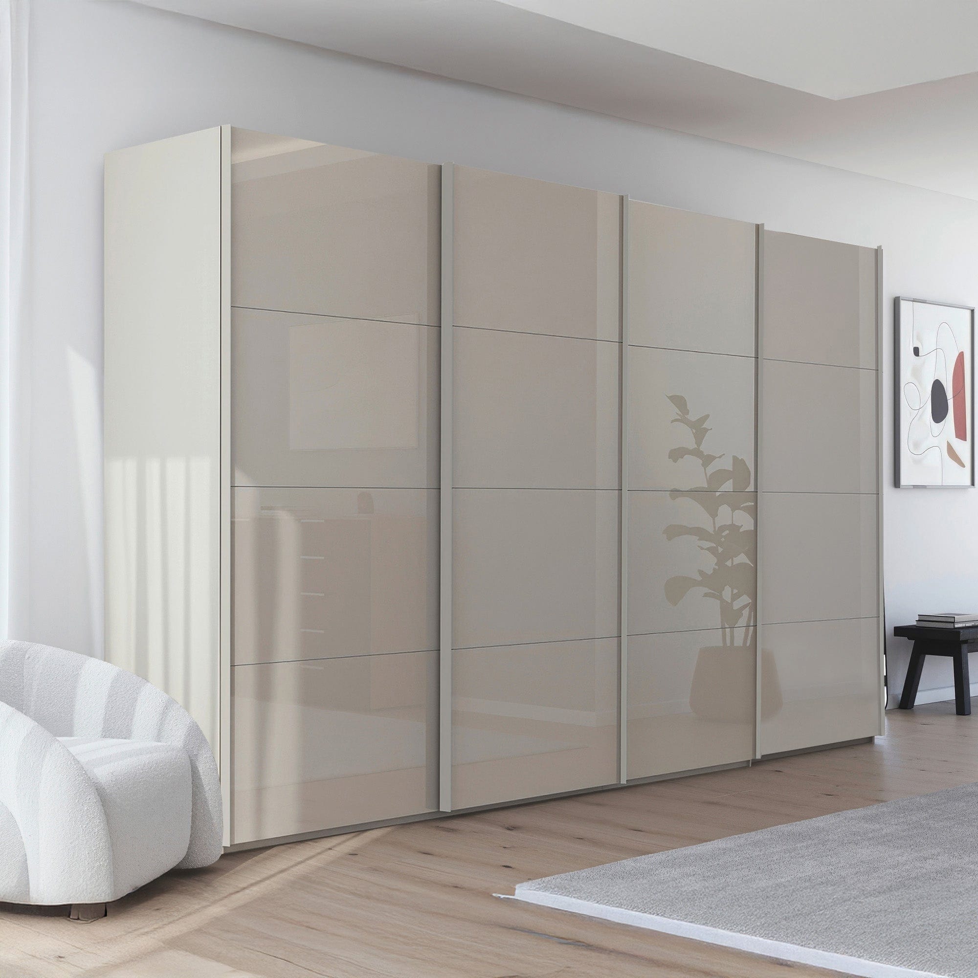 360cm 5DTG 4 Colour Glass Door Sliding Robe 223cm H (Supplied Packed Flat)