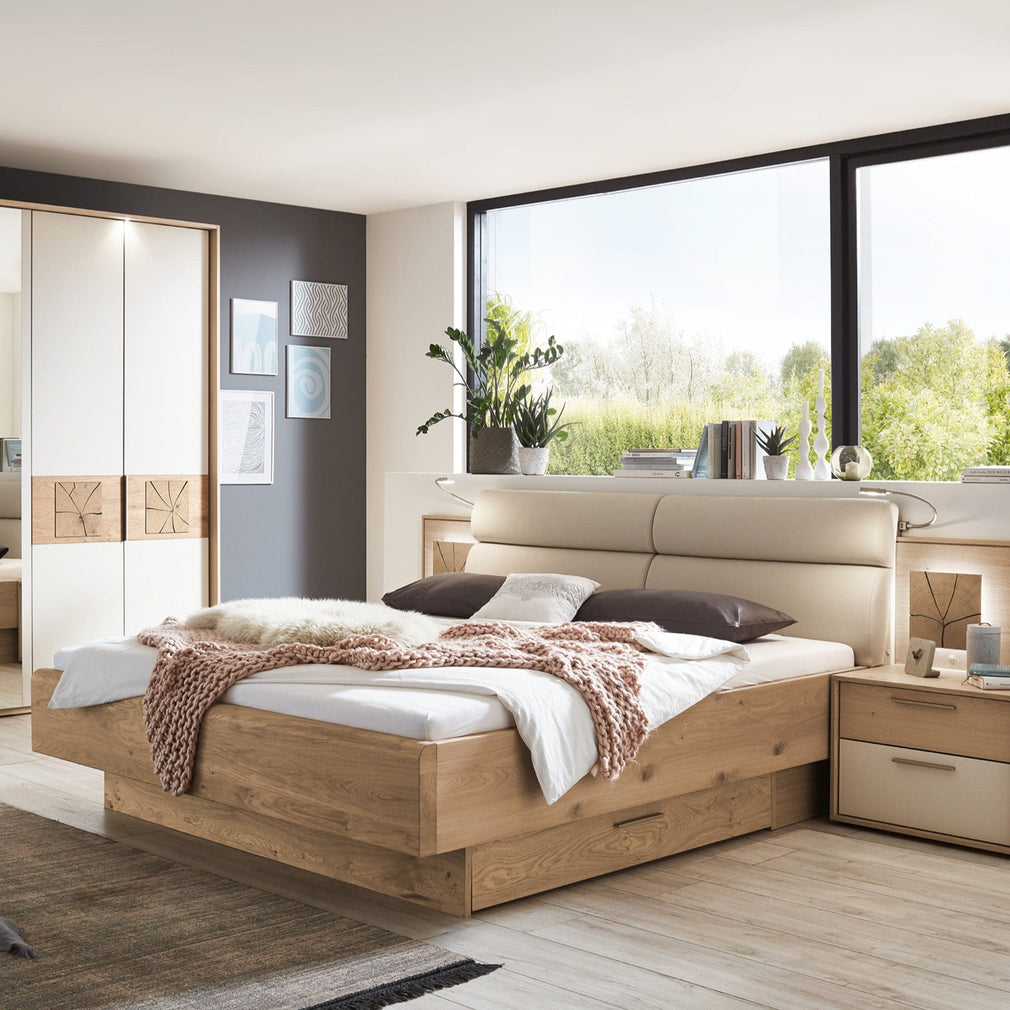 Ontario - 150cm Hinged with Mirror 3 Door Robe 229.4cm H In Balkan Oak & Lacquer Sand