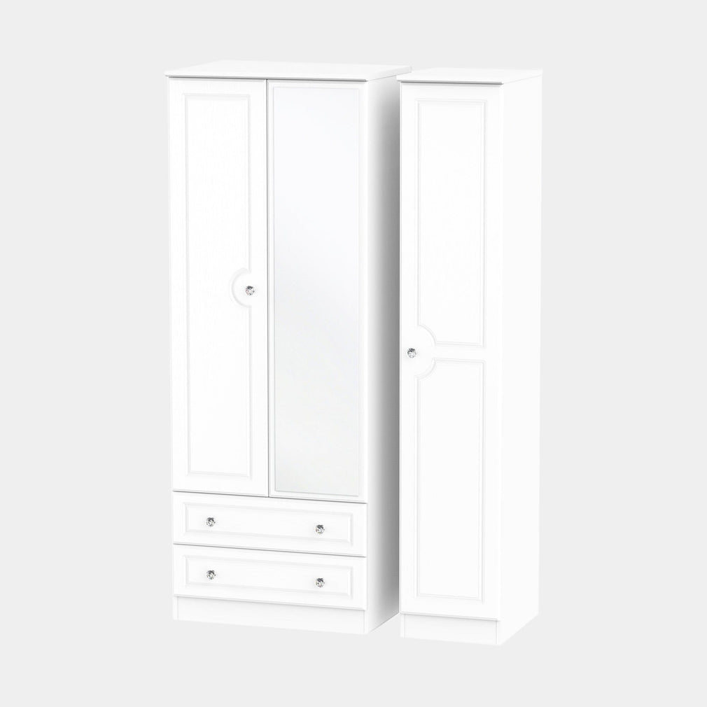 Penshurst - Wardrobe With Drawers & Mirror 111cm 3 Door 1 Mirror 2 Large Drawer