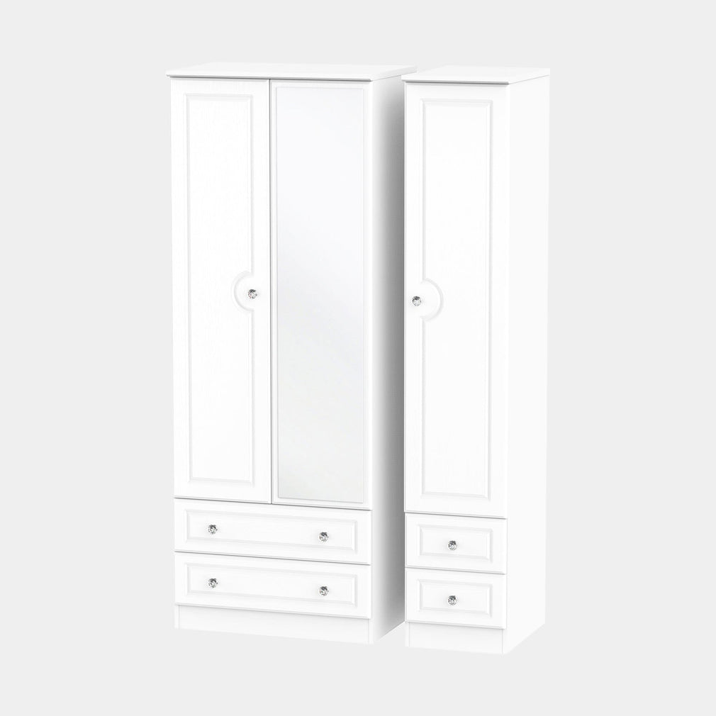 Penshurst - Wardrobe With Drawers & Mirror 111cm 3 Door 1 Mirror 4 Drawer