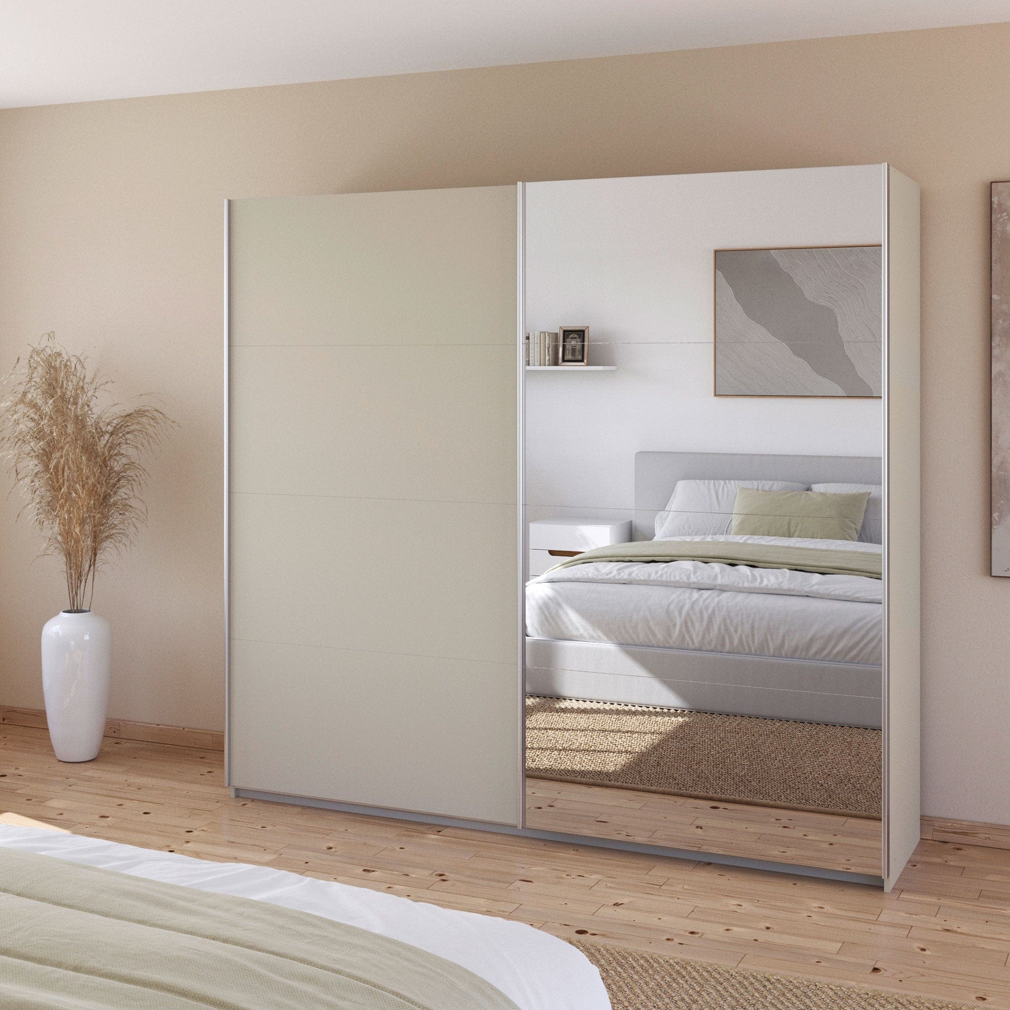 Piave - 5896 181cm 2 Door/1 Mirror Sliding Robe Glass Front in Champagne/Champagne Glass AG498