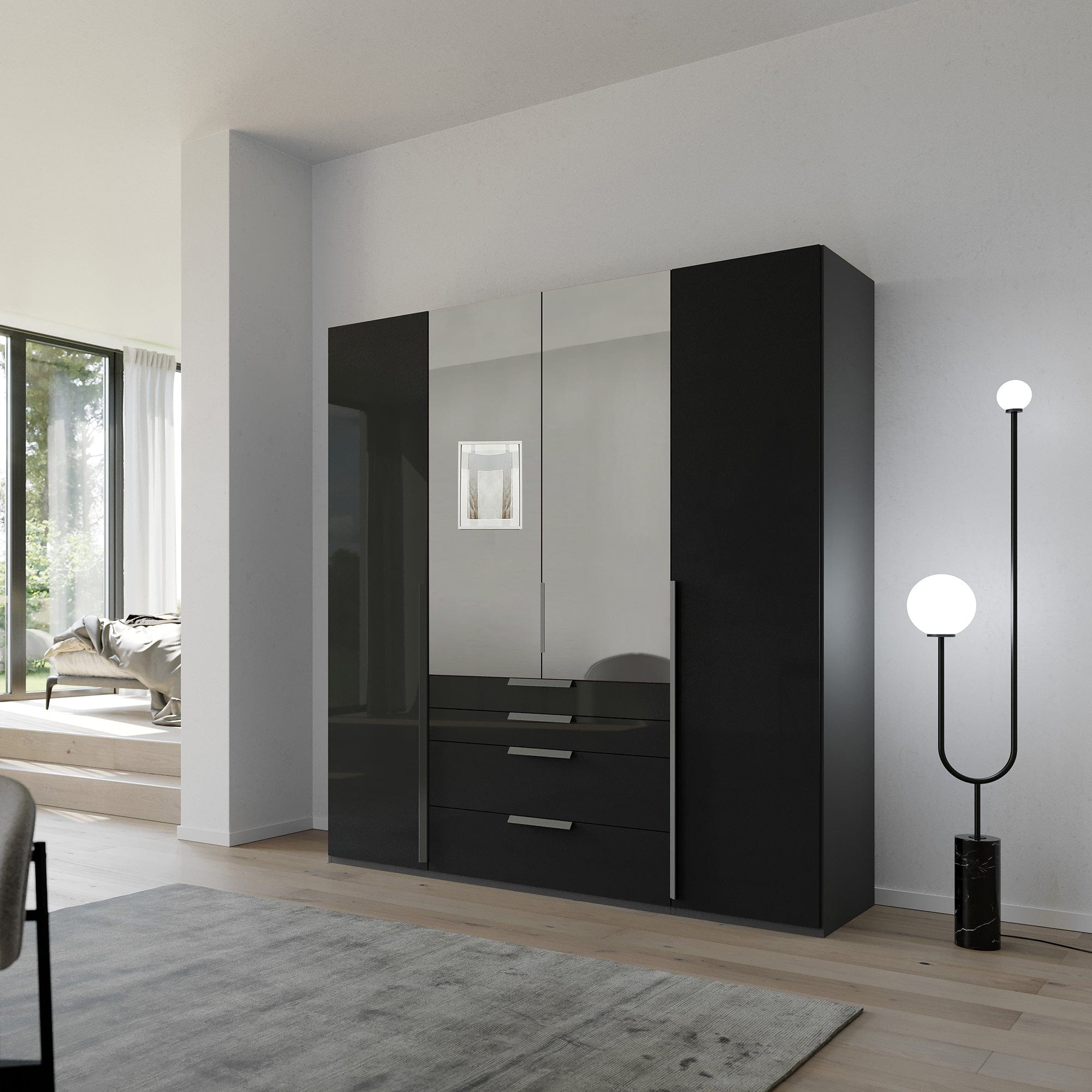 151cm 3 Door/2 Mirror/4 Drawer Hinged Combi Robe With Interiors