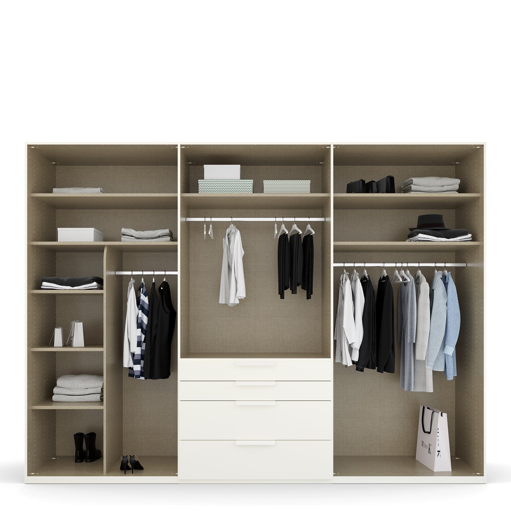 251cm 5 Door/2 Mirror/4 Drawer Hinged Combi Robe With Interiors