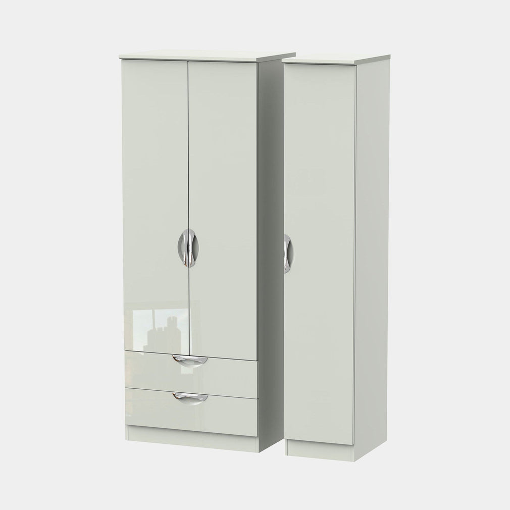 Stanford - Wardrobe With Drawers 111cm 3 Door 2 Large Drawer Kaschmir High Gloss