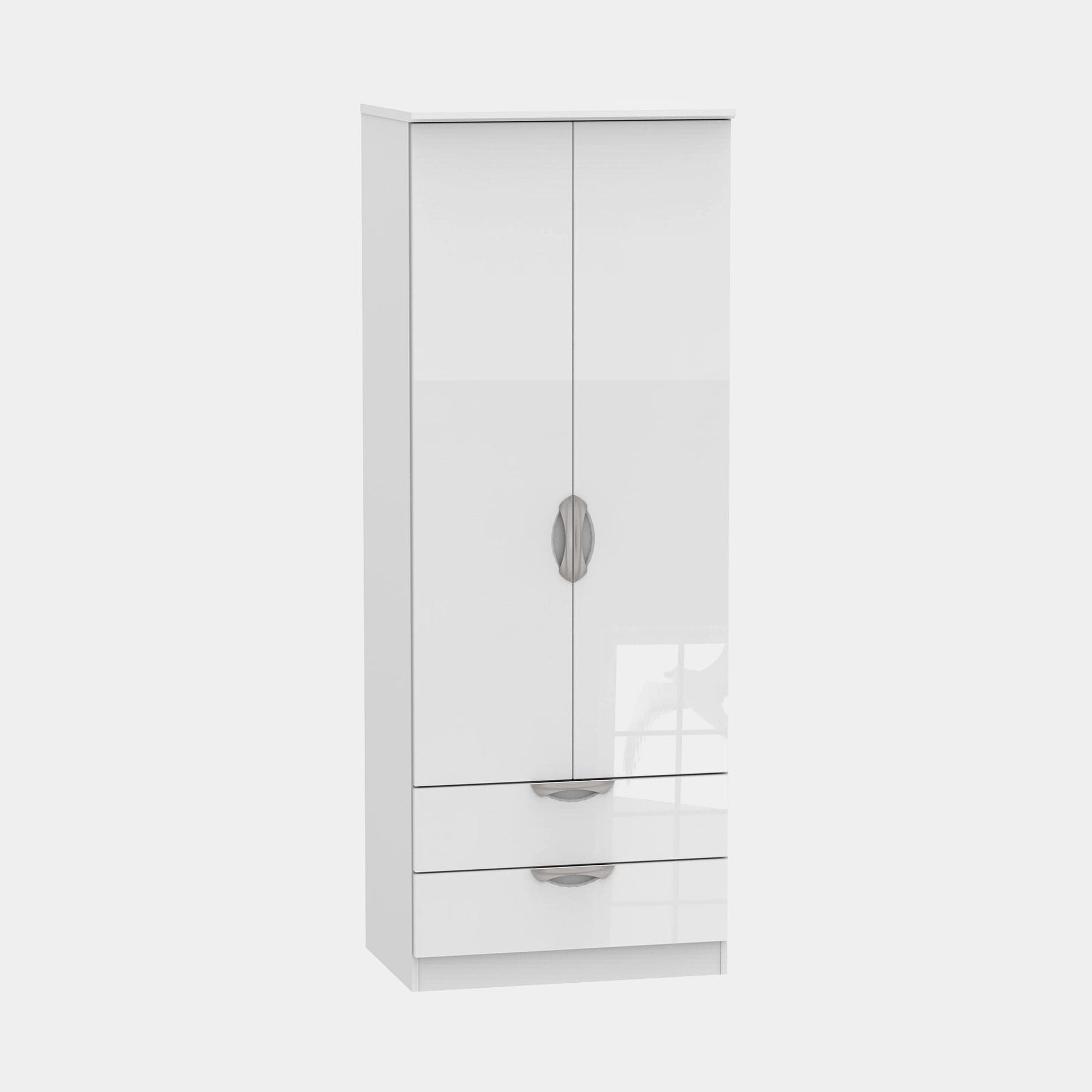 Stanford - Tall 2 Drawer Robe White High Gloss Fronts And Base