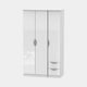 Stanford - Wardrobe With Drawers 111cm 3 Door 2 Small Drawer White High Gloss
