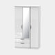 Stanford - Wardrobe With Drawers & Mirror 111cm 3 Door 1 Mirror 2 Large Drawer White High Gloss