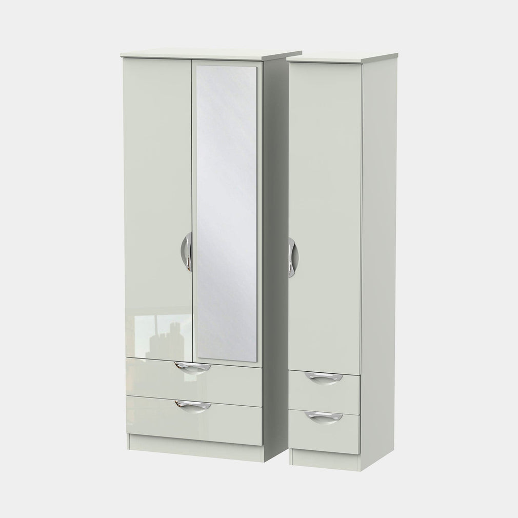 Stanford - Wardrobe With Drawers & Mirror 111cm 3 Door 1 Mirror 4 Drawer Kaschmir High Gloss
