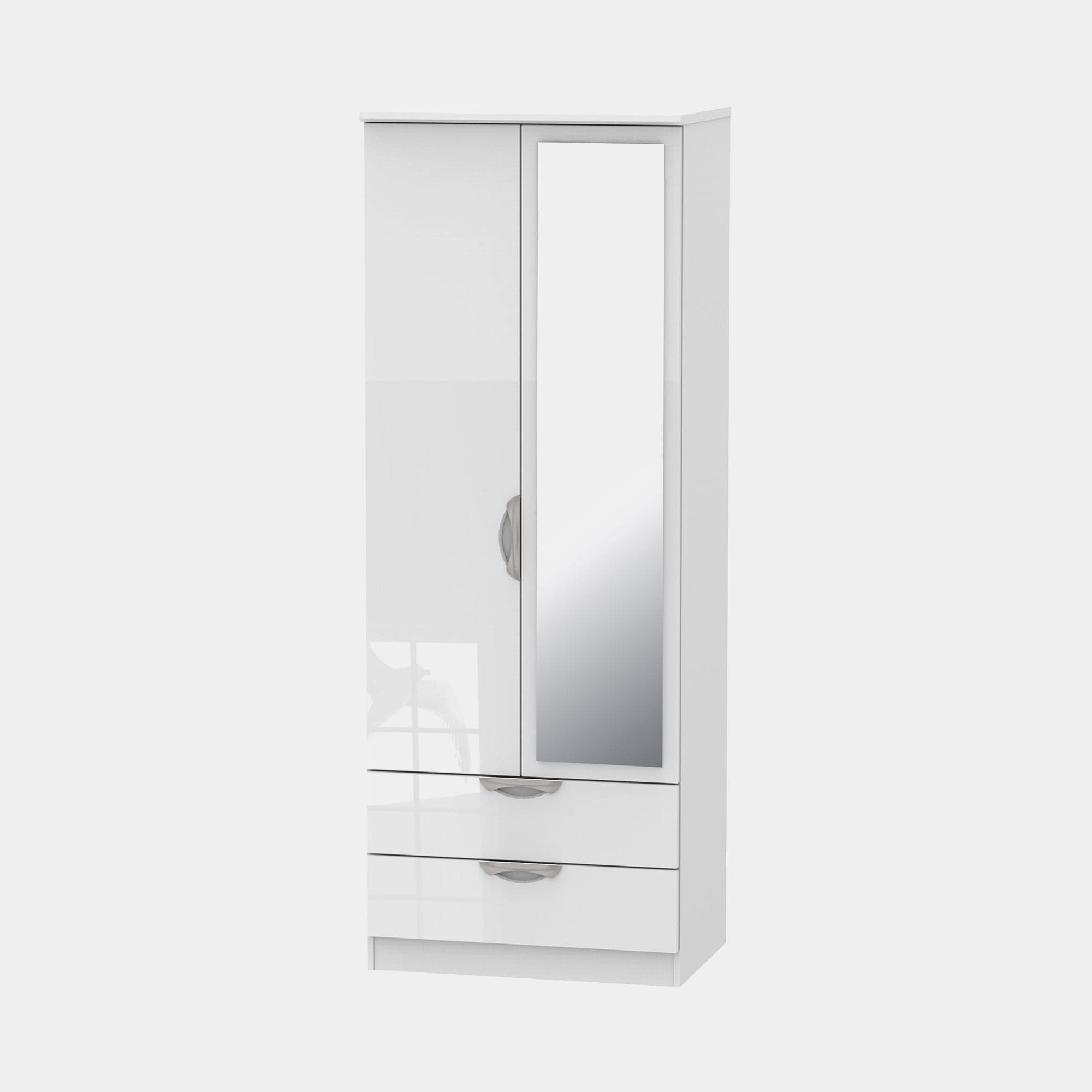 Stanford - Tall 2 Drawer Mirror Robe White High Gloss Fronts And Base