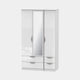 Stanford - Wardrobe With Drawers & Mirror 111cm 3 Door 1 Mirror 4 Drawer White High Gloss