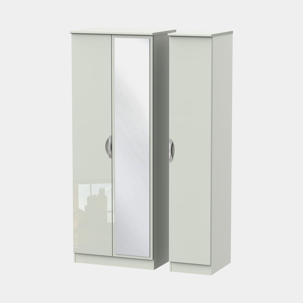Stanford - Wardrobe With Mirror 111cm 3 Door 1 Mirror Kaschmir High Gloss