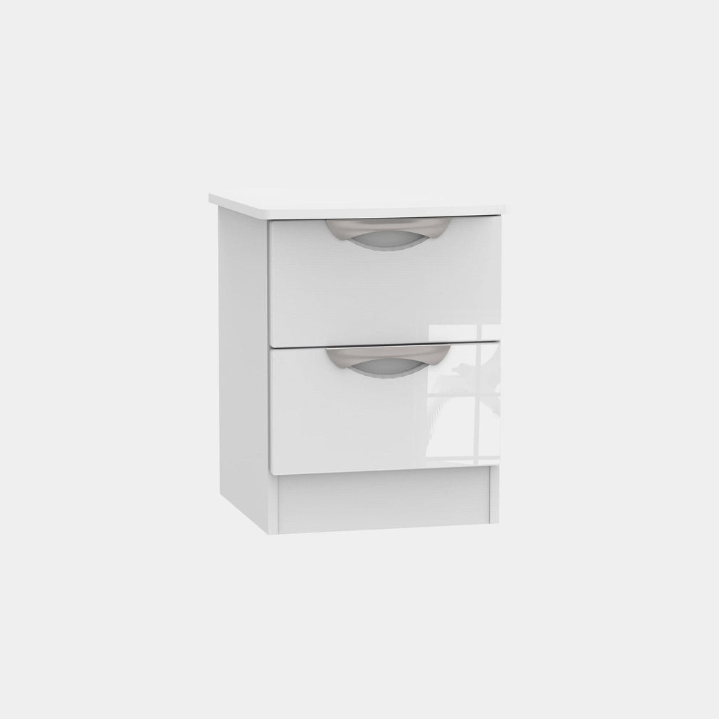 Stanford - 2 Drawer Bedside Chest White High Gloss Fronts And Base